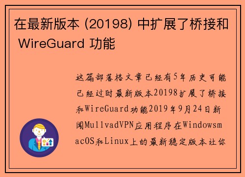 在最新版本 (20198) 中扩展了桥接和 WireGuard 功能 